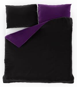 Kvalitex Saténové francúzske predĺžené obliečky LUXURY COLLECTION čierne / tmavo fialové 1 + 2, 240x220, 70x90cm