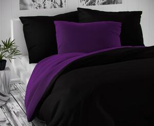 Kvalitex Saténové francúzske predĺžené obliečky LUXURY COLLECTION čierne / tmavo fialové 1 + 2, 240x220, 70x90cm