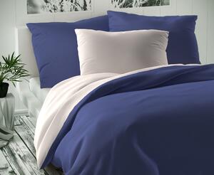 Kvalitex Saténové francúzske predĺžené obliečky LUXURY COLLECTION biele / tmavo modré 240x220, 70x90cm