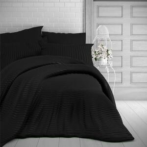 Kvalitex Saténové predľžené posteľné obliečky s prúžkom 140x220, 70x90cm ČIERNE