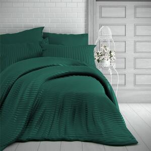 Kvalitex Saténové predľžené posteľné obliečky s prúžkom 140x220, 70x90cm TMAVO ZELENÉ