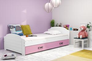 Interbeds Jednolôžková posteľ Lili2 biela pre teenagerov 200x90 s matracom a šuplíkom - ružová