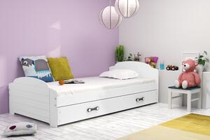 Interbeds Jednolôžková posteľ Lili2 biela pre teenagerov 200x90 s matracom a šuplíkom - biela