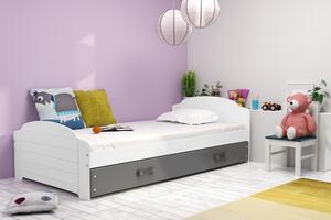 Interbeds Jednolôžková posteľ Lili2 biela pre teenagerov 200x90 s matracom a šuplíkom - grafitová
