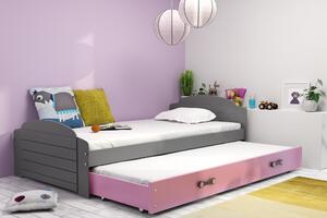 Interbeds Jednolôžková posteľ Lili3 Grafit pre teenagerov 200x90 s matracom, rozkladacia - ružová