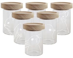 Sklenená dóza s vekom Mini Glass/Oak Easter – set 6 ks