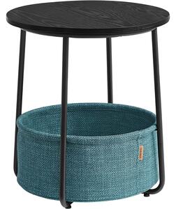 Malý stolík, okrúhly príručný stolík s textilným košíkom, čierna a tyrkysová farba | VASAGLE