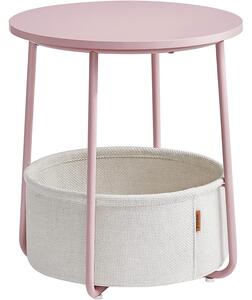 Okrúhly príručný stolík s látkovým košíkom, pastelovo ružový | VASAGLE