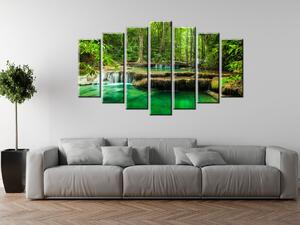 Obraz na plátne Vodopád Erawan v Thajsku - 7 dielny Rozmery: 160 x 70 cm