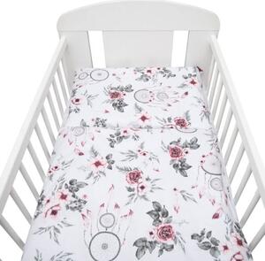 NEW BABY 2-dielne posteľné obliečky New Baby 90/120 cm biele kvety a pierka