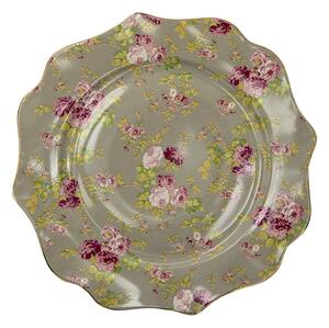Veľký porcelánový zelený tanier s kvetmi Rose - Ø 28*2 cm - Clayre & Eef
