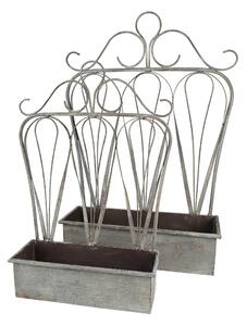 2ks sivý antik kovový kvetináč s okrasou - 49 * 15 * 70 cm / 38 * 12 * 55 cm - Clayre & Eef