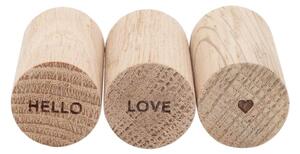 Drevené háčiky Oak Wood Hello Love - set 3 ks