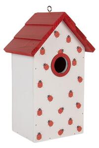 Bielo-červená drevená vtáčia búdka s lienkami Birdhouse - 15*10*22 cm - Clayre & Eef