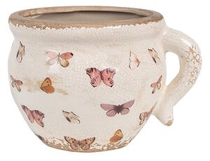 Béžový antik obal na kvetináč s motýlikmi Butterfly Paradise M - 17*14*12 cm - Clayre & Eef