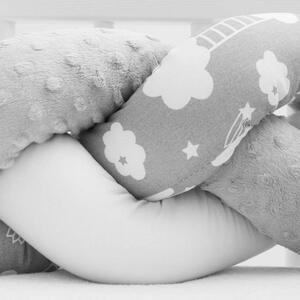 Ochranný mantinel do postieľky vrkoč New Baby Minka a Obláčik sivý Bavlna 225x19x7 cm