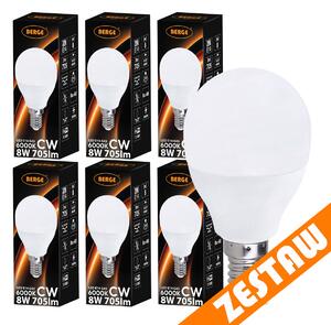 SADA 6x LED žiarovka G45 E14 8W 705lm - studená biela
