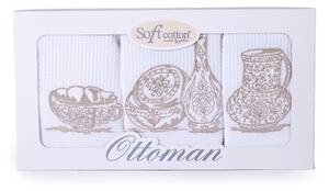 Soft Cotton Bavlnené kuchynské utierky OTTOMAN. Darčekové balenie bavlnených utierok OTTOMAN, 3 kusy 42x70 cm. Biela / strieborná výšivka
