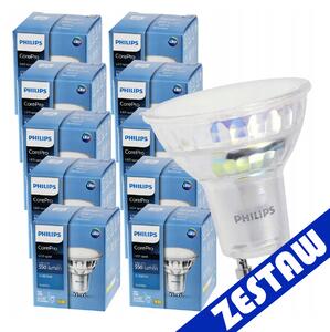 SADA 10x GU10 LED žiarovka PHILIPS 4,9W 550lm - studená biela