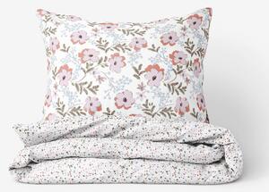 Goldea bavlnené posteľné obliečky - sivohnedé kvety s farebnými drobnými tvarmi 140 x 220 a 70 x 90 cm