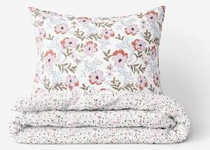 Goldea krepové posteľné obliečky - sivohnedé kvety s farebnými drobnými tvarmi 140 x 200 a 70 x 90 cm