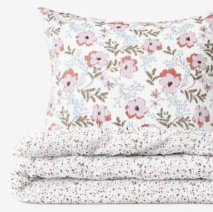 Goldea krepové posteľné obliečky - sivohnedé kvety s farebnými drobnými tvarmi 140 x 220 a 70 x 90 cm