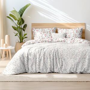 Goldea flanelové posteľné obliečky - sivohnedé kvety s farebnými drobnými tvarmi 140 x 220 a 70 x 90 cm