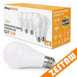 SADA 6x LED žiarovka E27 12W - studena biela