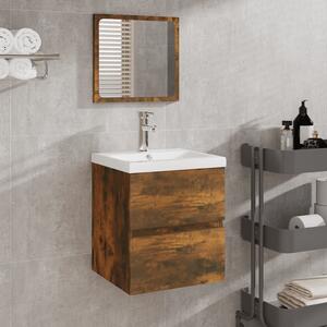 VidXL Kúpeľňová skrinka so zrkadlom dymový dub spracované drevo