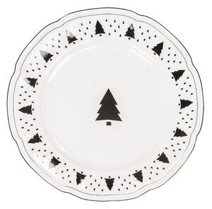 Bielo-čierny porcelánový jedálenský tanier so stromčekmi X-Mas Tree - Ø 26*1,5 cm - Housevitamin