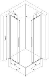 Mexen Velar Duo, sprchový kút s posuvnými dverami 90(dvere) x 80(dvere) cm, 8mm číre sklo, chrómový profil, 871-090-080-02-01