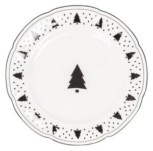 Krémový porcelánový dezertný tanierik so stromčekmi X-Mas Tree - Ø 20*1,5 cm - Housevitamin