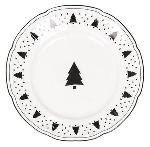 Krémový porcelánový dezertný tanierik so stromčekmi X-Mas Tree - Ø 15*1,5 cm - Housevitamin