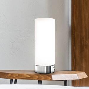 Stolová lampa Gari, výška 24,5 cm, chróm/biela, sklo, E14, Biela / opálová, Spálňa, Sklo, Stojacie svietidlo