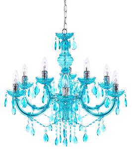 Luster modrý priehľadný krištáľový 6 žiaroviek moderný glamour štýl obývačka jedáleň spálňa
