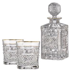 Bohemia Crystal ručne brúsený whisky set Felicie Line Gold (1 karafa + 2 whisky poháre)