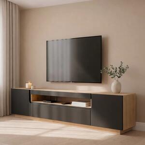 TV stolík Loftia 200 cm s otvorenou policou - dub artisan / čierny mat