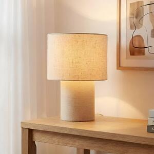 Lindby stolová lampa Elfie, Ø 23 cm, béžová, ľan, E27, Krémová / jantárovo žltá, Obývacia izba / jedáleň, Textil / látka / hodváb, Škandinávsky, Stojacie svietidlo