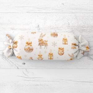 Biante Vankúš valec bonbon Sandra SA-797 Zlato-sivé vianočné ozdoby na bielom 15x40 cm