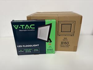 V-TAC Čierny LED reflektor 100W, 8+2ks zadarmo, Studená biela 6000 - 6500K