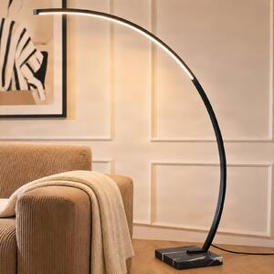Lindby Oblúková stojacia lampa LED Kendra, čierna, hliník, výška 180 cm, Čierna, Obývacia izba / jedáleň, kov, Moderný, Oblúková stojaca lampa