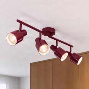 Lindby Stropné bodové svetlo Ovelia, tmavočervené, 80 cm, 4-pl., E27, Červená, Obývacia izba / jedáleň, kov, Moderný, Stropné svetlo