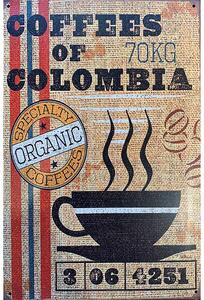 Ceduľa Coffees Of Colombia 30cm x 20cm Plechová tabuľa