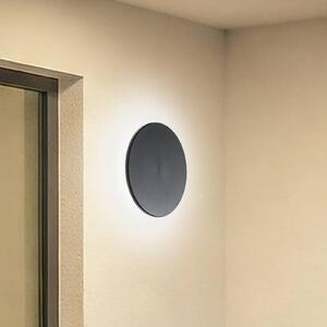 LED nástenné svetlo Disk, Ø 25 cm, čierne, plast, IP65,, Čierna, Plast, Moderný, Nástenné svietidlo
