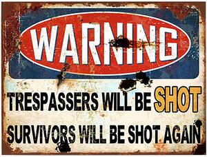 Ceduľa Warning - Trespassers Will Be Shot 40cm x 30cm Plechová tabuľa