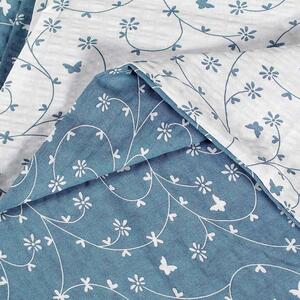 Goldea krepové posteľné obliečky - vzor 782 kvietky a motýle s modrosivou 200 x 200 a 2ks 70 x 90 cm