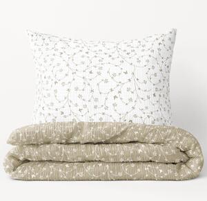 Goldea krepové posteľné obliečky - vzor 776 kvietky a motýle so zlatisto béžovou 140 x 200 a 70 x 90 cm
