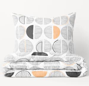 Goldea krepové posteľné obliečky - vzor 981 sivo-oranžové pruhované kruhy na bielom 140 x 220 a 70 x 90 cm