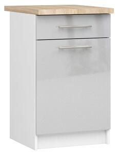 Ak furniture Kuchynská skrinka Olivie S 50 cm 1D 1S biela/metalický lesk/dub sonoma