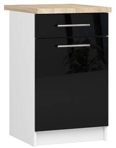 Ak furniture Kuchyňská skříňka Olivie S 50 cm 1D 1S bílá/černý lesk/dub sonoma